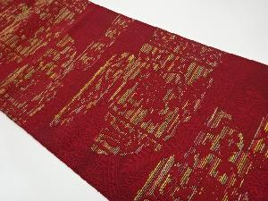 リサイクル　抽象草花に鳥模様織出し名古屋帯